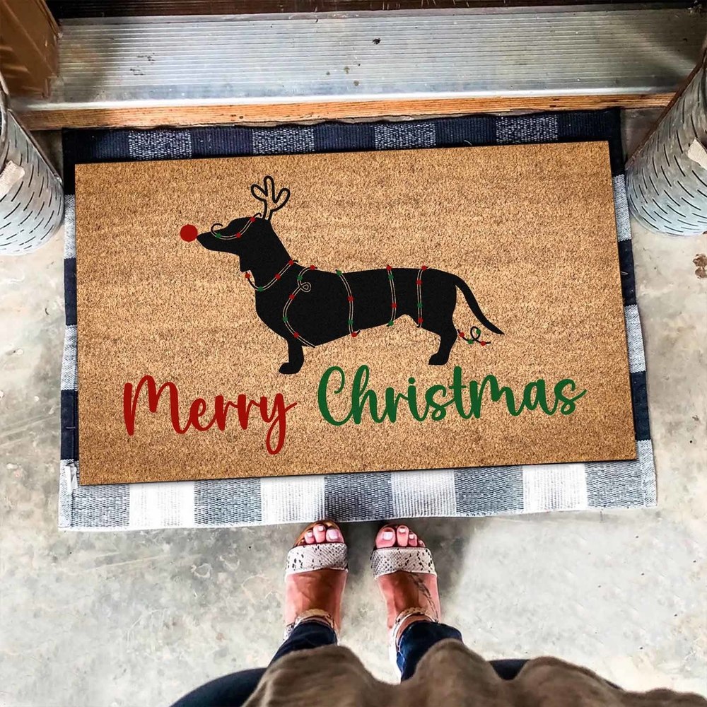 Merry Christmas Tree Dachshund Tree, Sausage Dog Christmas Doormat